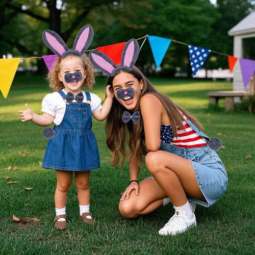 Vista 20 de Kirei Sui Diadema de conejo para niños, diseño de cola de moño y cola de 3 piezas