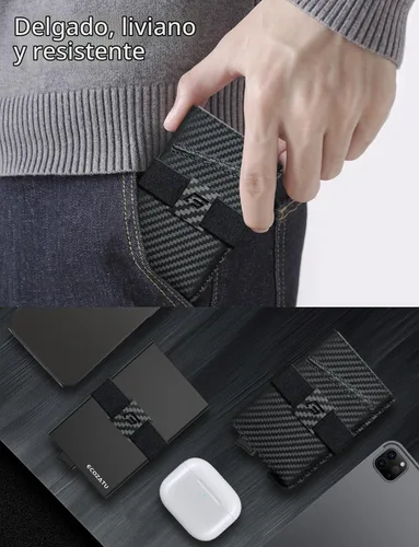 Vista 5 de Cartera delgada de aluminio con tarjetero, Negro carbón, Minimalista