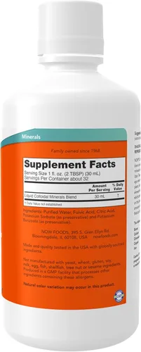 Vista 2 de NOW Foods Suplementos, minerales coloidales líquidos, derivados de plantas, minerales traza esenciales, 32 onzas