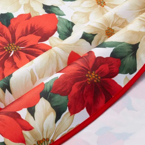 Vista 2 de Violet Linen Mantel con estampado floral de flor de pascua europea, color beige, 60 pulgadas, redondo