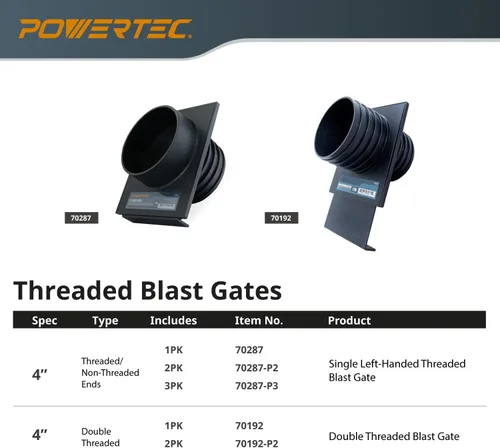 Vista 8 de POWERTEC 70192-P2, compuerta de regulación de tiro de 4" de doble rosca para colector de polvo, accesorios de colección de polvo, 2 piezas Puerta