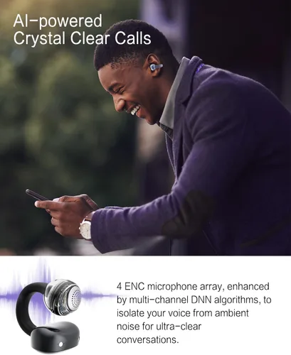 Vista 7 de A50 Auriculares de botón, auriculares Bluetooth 6.0 inalámbricos de oído abierto con comodidad sin peso de 5.3g, 48H de tiempo de reproducción, Oro