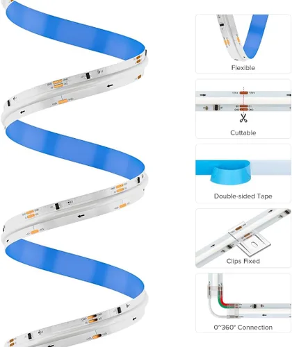Vista 7 de WS2811 Smart IC RGB COB LED Tira de 16.4 pies, 12 V, flexible de alta densidad, uniforme, persecución de mazorca, tiras direccionables