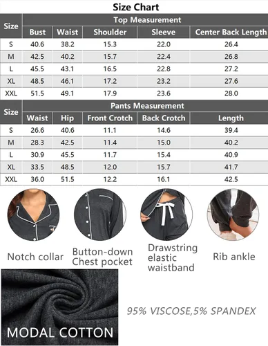 Vista 6 de Ekouaer Conjunto de pijama de manga larga para mujer, ropa de dormir con botones y bolsillos