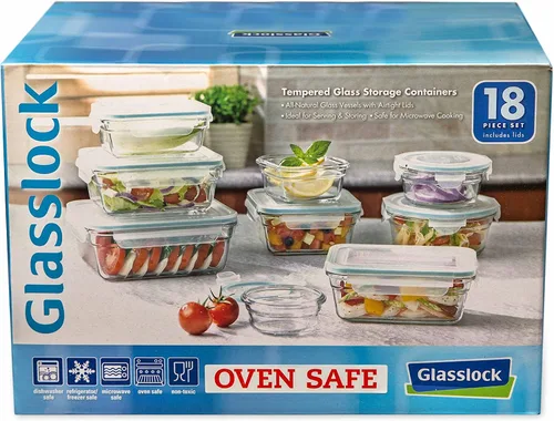 Vista 2 de Snaplock Tapa Templada Glasslock Contenedor de Almacenamiento Hermético 18pc Set Anti Derrame Microondas y Horno Seguro BPA Libre