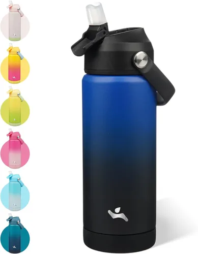 Vista 41 de Konokyo - Botella de agua deportiva aislada de acero inoxidable de 18 onzas con tapa con popote Black; BPA-free, leak-proof sports bottle with