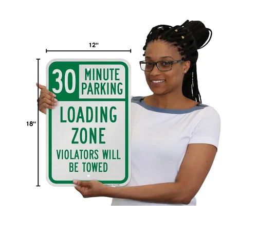 Vista 8 de SmartSign Letrero "30 Minute Parking - Loading Zone, Violators Towed" Aluminio reflectante de grado de ingeniero 3M de 12 x 18 pulgadas
