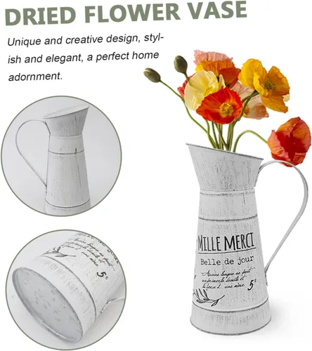 Vista 7 de ARTIBETTER Jarrón de hierro retro para decoración del hogar, florero beige con forma creativa, contenedor de flores