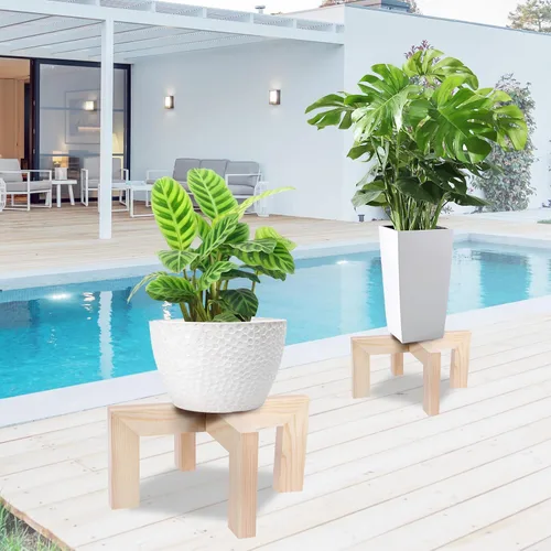 Vista 7 de Vigordream Soporte para plantas, soporte de madera para interiores y exteriores, soporte para macetas individuales, soportes resistentes