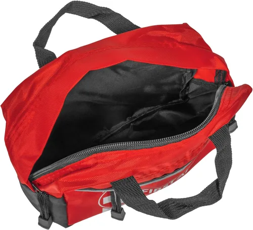 Vista 2 de MFASCO Bolsa de primeros auxilios de nailon rojo, asas de lona resistentes, compartimentos con doble cremallera, compacta y fácil de transportar