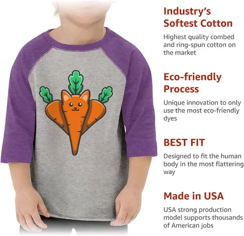 Vista 5 de Carrot Cat - Camiseta de béisbol para niños pequeños, diseño gráfico, manga 34, bonita camiseta de béisbol para niños