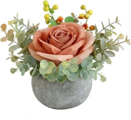 Vista 9 de Small Artificial Blue Rose Potted Plant, 2 Pcs Mini Faux Decor 2 piezas azules