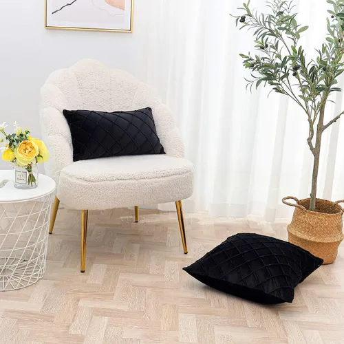 Vista 3 de PLWORLD Funda de almohada lumbar negra de 12 x 20 pulgadas, funda de cojín plisada de terciopelo, solo 1 funda, sin relleno