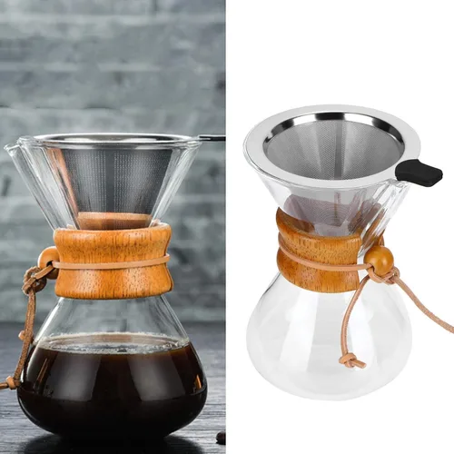 Vista 6 de Atyhao Cafetera de vidrio de alta temperatura de goteo de café con filtro de acero inoxidable (13.5 fl oz)