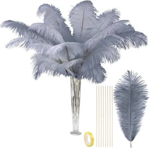 Vista 14 de VIJIV Plumas de avestruz grandes de color negro natural, 10 piezas, kit de fabricación de plumas de 28 pulgadas de largo para manualidades, flores
