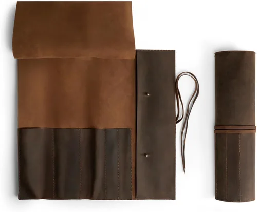 Vista 2 de Estuche de cuero rústico para cuchillos, bolsa duradera para cuchillos de chef para chefs profesionales, bolsa de rollo de cuchillos, funda