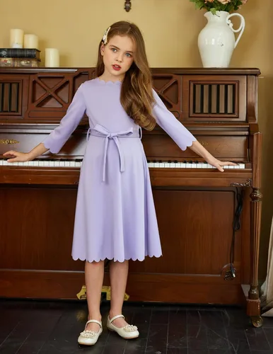 Vista 3 de Arshiner Vestido de fiesta para niñas con ribete festoneado, cinturón, acampanado, formal, por debajo de la rodilla, con bolsillos, para 6-15 años
