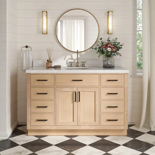 Vista 94 de ARIEL Hepburn - Tocador de baño de 30 pulgadas con fregadero, madera maciza, encimera y protector contra salpicaduras de cuarzo blanco puro de 1.5