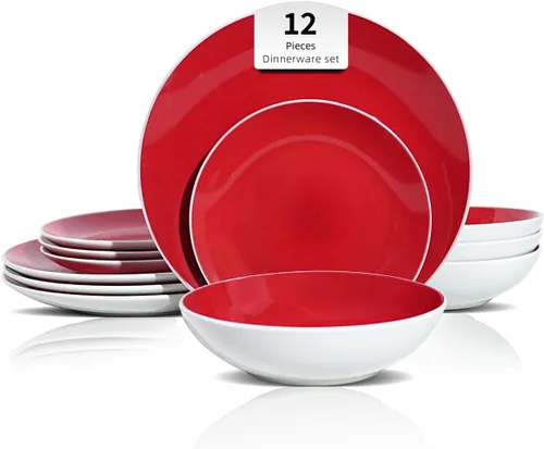Vista 29 de Juego de 6 platos llanos en forma de cupé de gres de 10.5 pulgadas, muy rosa