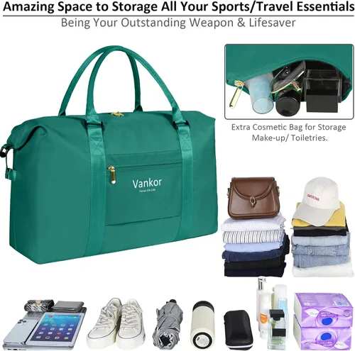 Vista 4 de Vankor - Bolsa de lona grande para viajes, impermeable, de 21 pulgadas, bolsa de lona para gimnasio para mujeres y hombres, duradera, para fines