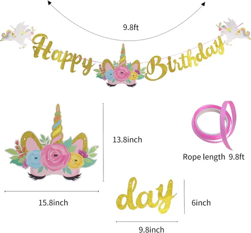 Vista 2 de Decoraciones de cumpleaños para niñas, fiesta de cumpleaños, suministros de fiesta de feliz cumpleaños, decoración del hogar