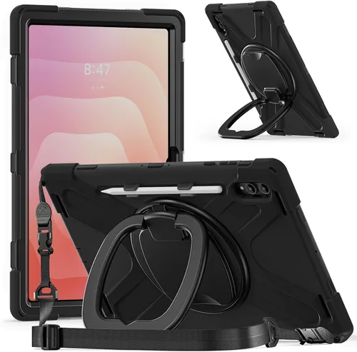 Vista 21 de Funda de rotación 360 para Galaxy S8 Ultra de 14.6 pulgadas, funda resistente con anillo giratorio, correa de transporte para hombro, correa de Negro
