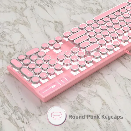 Vista 2 de Combinación de teclado y mouse mecánicos para juegos teclas redondas retro punk blanco retroiluminado USB teclado de computadora con cable