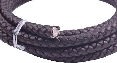 Vista 2 de 2 yardas 8.0mm Cordón redondo de cuero trenzado auténtico marrón antiguo para corbata de bolo
