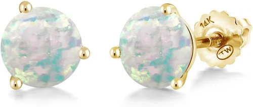 Vista 99 de Gem Stone King Aretes de Martini de oro amarillo de 14 quilates Aretes de tuerca de 3 puntas para mujeres y hombres Redondos de 0.236 pulgadas
