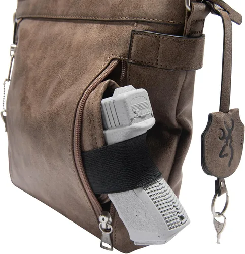 Vista 11 de Browning Women's Concealed Carry Catrina Purse, Premium Holstered Handbag With Safety Locking Option Marrón desteñido