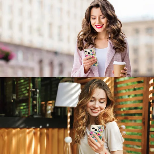 Vista 2 de ICEDIO Funda para iPhone 13 con protector de pantalla, ajuste delgado, transparente, con diseños de moda para niñas y mujeres, funda protectora