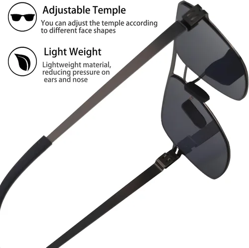 Vista 3 de Memory Metal Polarized UV400 Protective Silicone Nose Aviator Square Sunglasses for Men Women