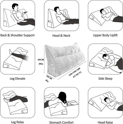 Vista 7 de Almohada triangular para la cabeza de cama, cojín grande de espalda/cojín de cabecero, almohada de cuña reclinable con funda extraíble