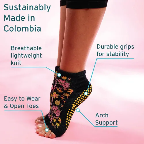 Vista 2 de Tucketts Anklet Toeless Non-slip Grip Socks - Yoga Barre Pilates Home Leisure - 1 pair Black