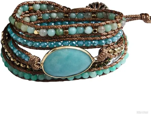 Vista 13 de Women Boho Wrap Bracelet Natural Jasper Crystal Stone Bead Strand Bracelets Marrón