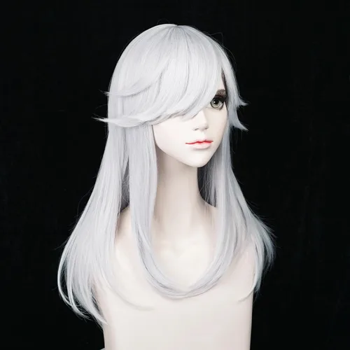 Vista 3 de LABEAUTÉ Max Beauty Anime - Pelucas de cosplay de varios personajes para Genshin Impact + gorra gratis (blanco-sr)