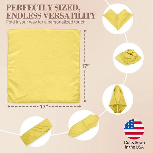 Vista 6 de Ultimate Textile -1 docena - Reversible Shantung Satin - Majestic - Servilletas de tela Majestic de 17 x 17 pulgadas de seda de maíz amarillo claro