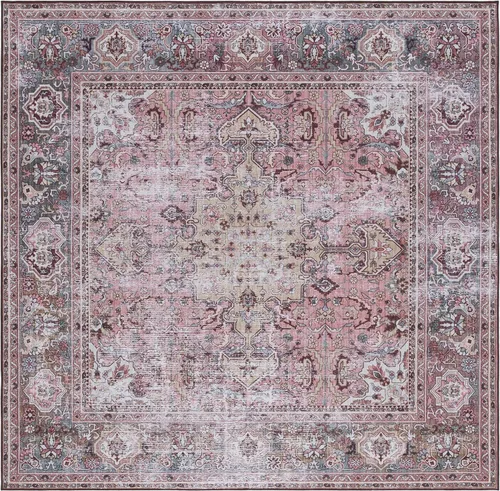 Vista 8 de SAFAVIEH Alfombra lavable Tucson Collection - 2 pies 6 pulgadas x 4 pies, rosa y beige, antideslizante y fácil de limpiar, ideal para sala de estar