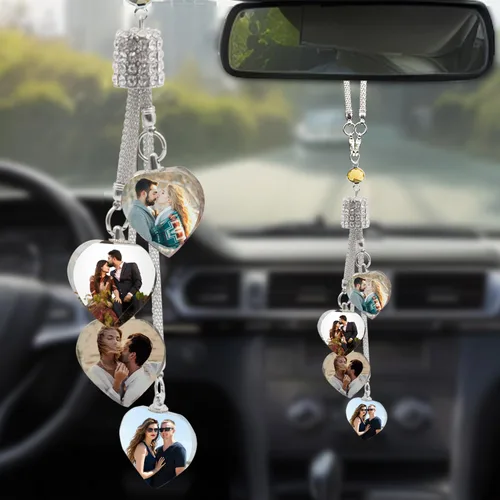 Vista 18 de AIFLM Adornos Personalizados de Foto de Cristal para Colgar en Coche Adornos Personalizados Estéticos para Espejo Adornos Personalizados