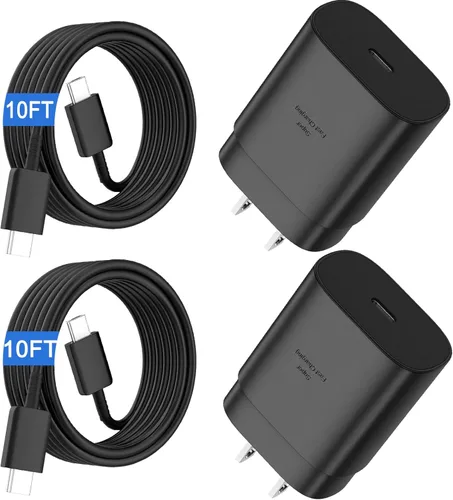 Vista 12 de Cargador súper rápido tipo C, bloque de cargador de pared rápido USB C de 25 W y cable de carga rápida súper largo de 8 pies para Samsung Galaxy