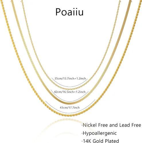 Vista 5 de Gargantilla para mujer, delicada cadena de serpiente gruesa chapada en oro de 14 quilates, collar de oro en capas, joyería de oro simple y moderna