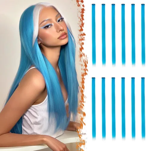 Vista 28 de BARSDAR Extensiones de cabello negro con clip, extensiones de cabello con clip de color para mujer, 22 pulgadas, 12 piezas, extensiones sintéticas