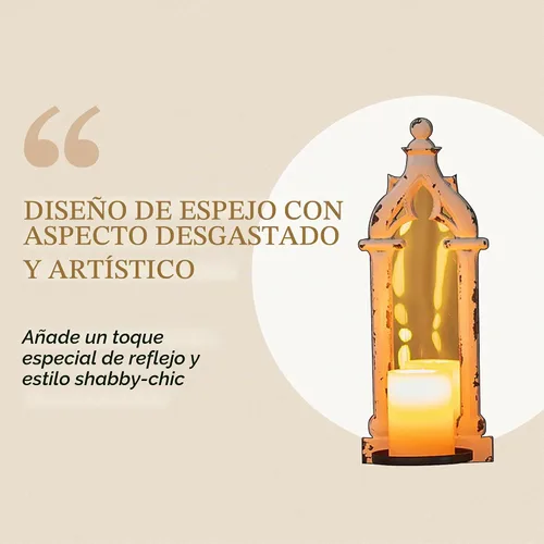 Vista 5 de Juego de 2 candelabros de pared con espejo real, color blanco envejecido French Wood Wall Candle Holder, Shabby Chic Decor, Pointed Arch Frame
