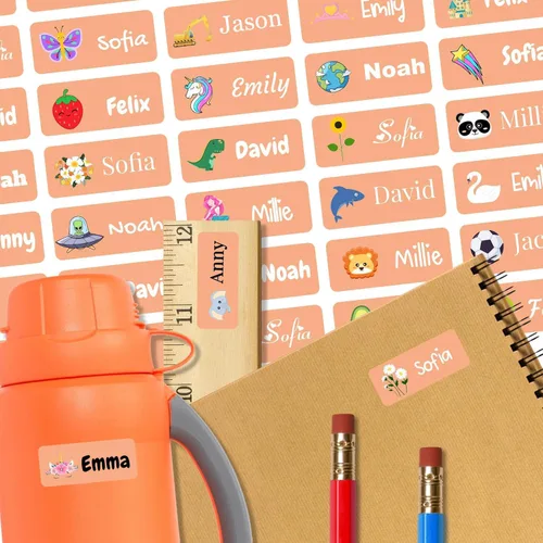 Vista 26 de 128 etiquetas adhesivas de nombre personalizadas para guardería, etiquetas de nombre impermeables personalizadas para niños, suministros escolares