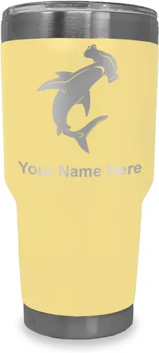 Vista 7 de LaserGram Vaso aislado al vacío de 20 onzas, tiburón martillo, grabado personalizado incluido (negro)