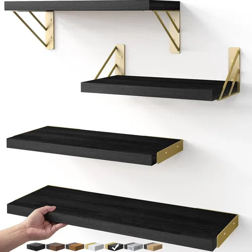 Vista 27 de BAYKA Estantes flotantes montados en la pared, estante de pared flotante de madera para libros y decoración, exhibición y organizador que ahorra
