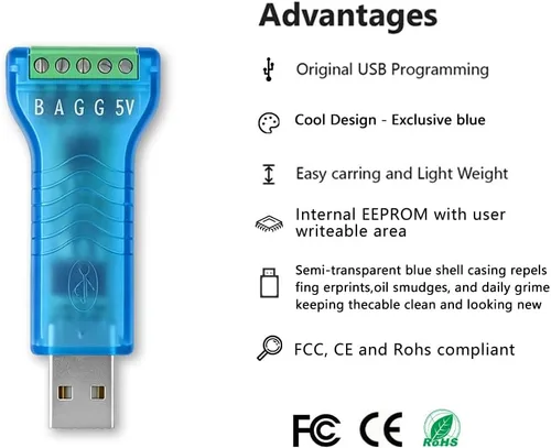 Vista 6 de Adaptador USB a RS485 FT232RL Comunicación rápida TX RX Soporte Modbus Industrial RS485 Convertidor A+ B- VCC GND con Windows 10 8 7 MacOS Linux
