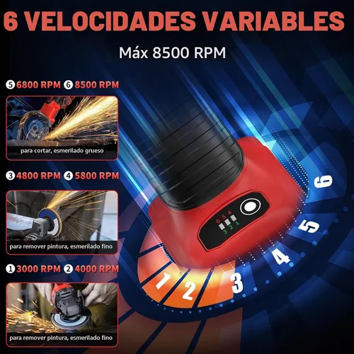 Vista 4 de Amoladora angular de 4-1/2 pulgadas inalámbrica compatible con batería Milwaukee de 18 V/M18, amoladora eléctrica de 6 velocidades variables