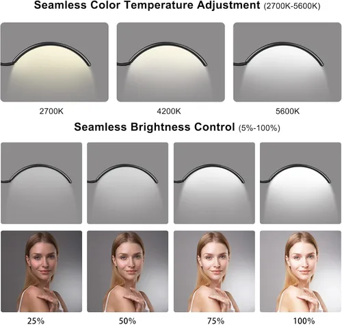 Vista 2 de Luz de Piso LED Media Luna - Lámpara Profesional Sin Sombras, Ajustable para Técnicas de Pestañas, Esteticistas y Tatuadores Extensiones