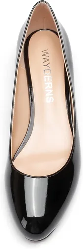 Vista 3 de WAYDERNS Zapatos de vestir de trabajo de patente para mujer, con puntera redonda, sin cordones, tacón bajo, 1.5 pulgadas